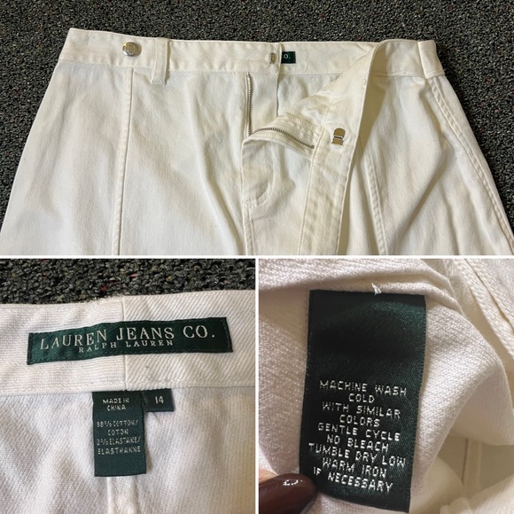 RALPH LAUREN White Jean Denim A-Line Circle Flare Knee-Length Cotton Skirt M-L - Picture 15 of 16